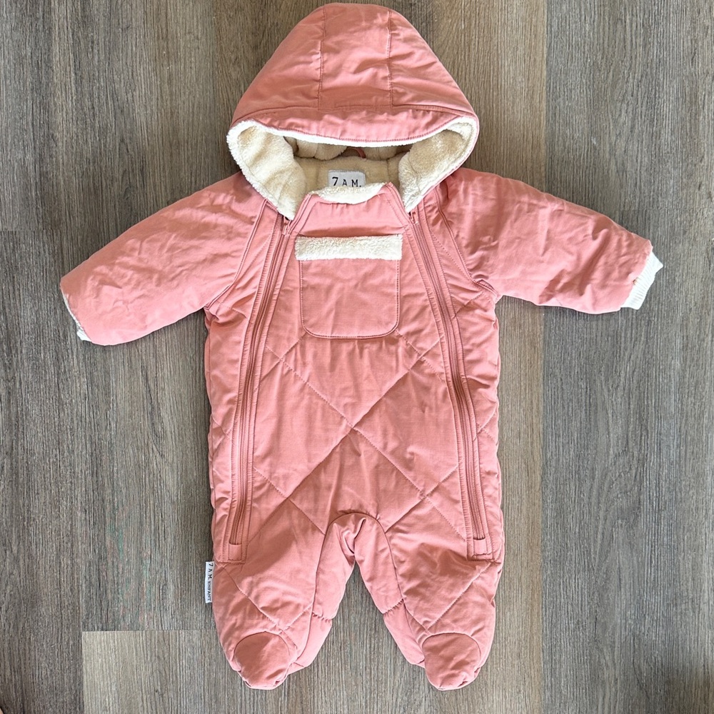 7AM Enfant Pink Quilted Baby Snowsuit with Hood